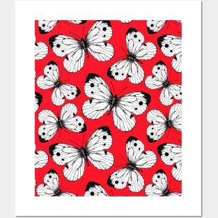 Cabbage butterfly pattern on red Posters and Art